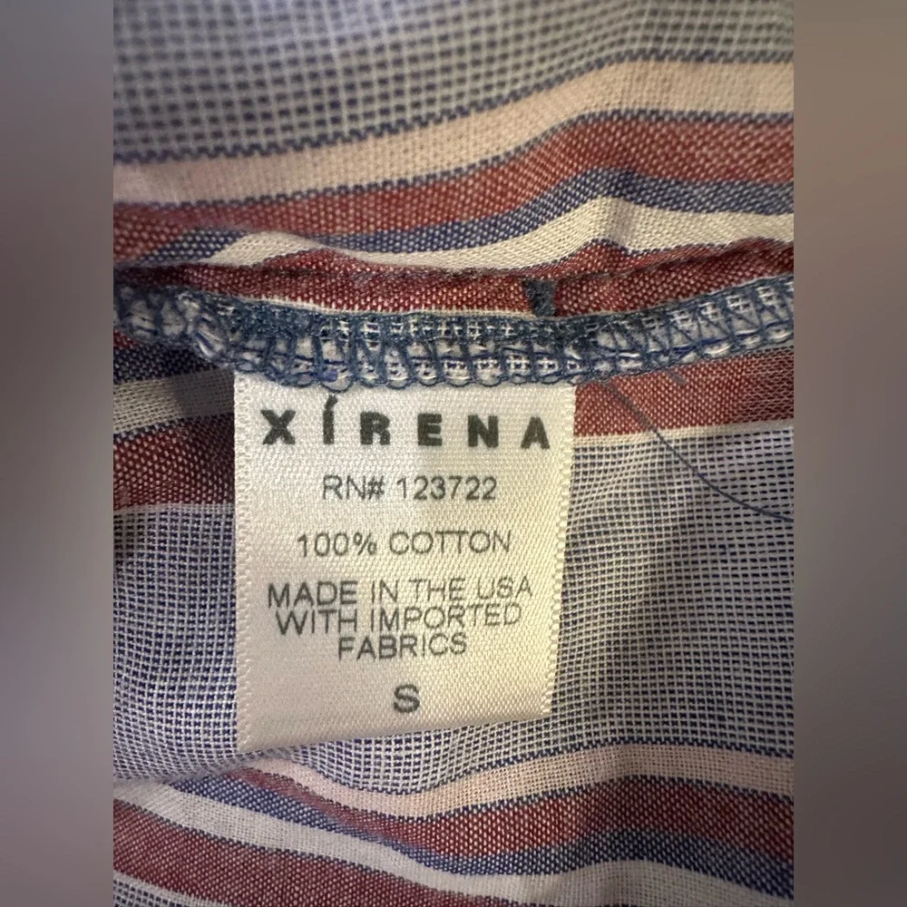 Xirena Women's Stripes Blue and Red Blouse Button Down Shirt - Picture 6 of 6